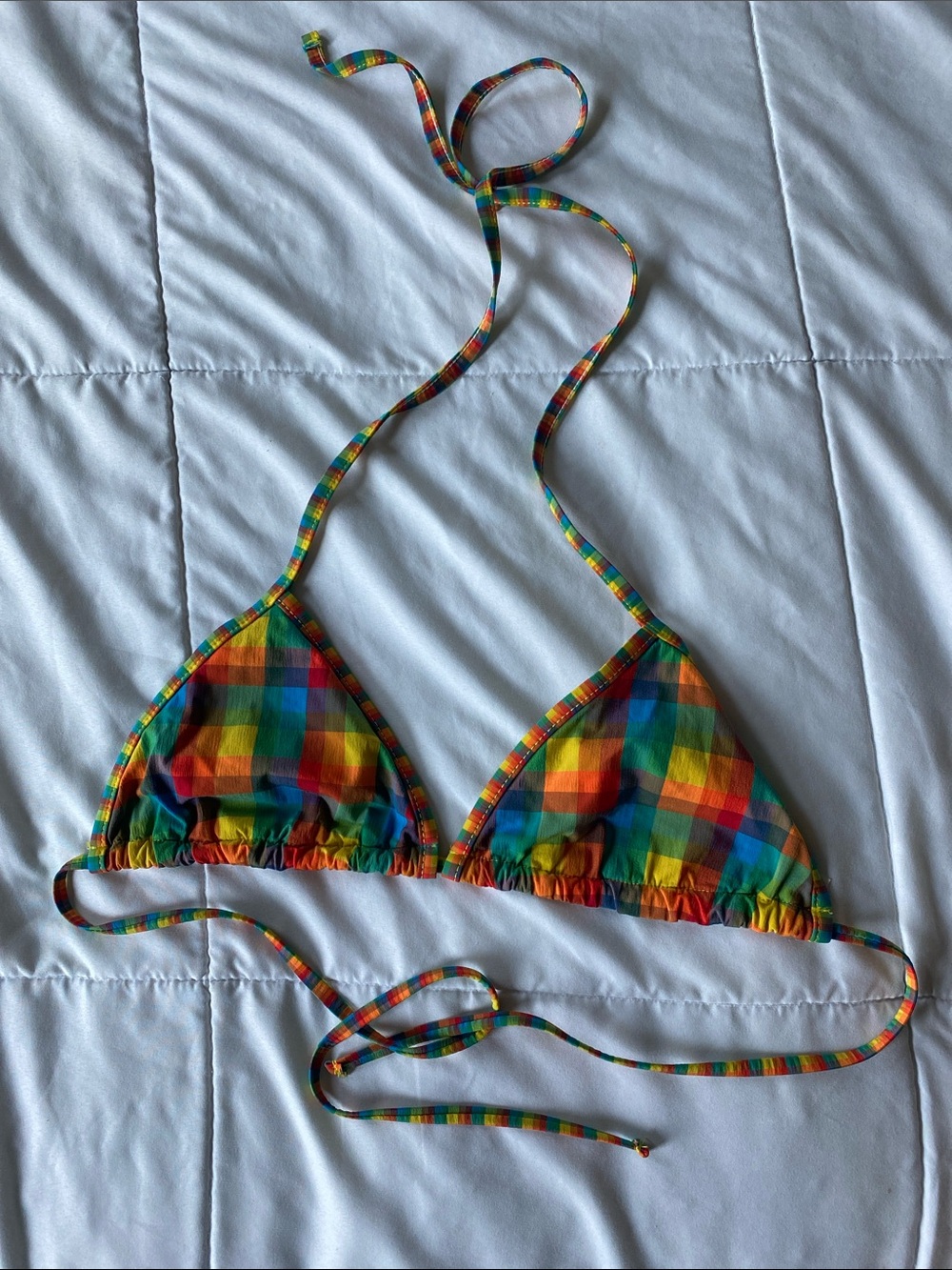 Extremely rare vintage ellemenno 90s y2k Multicolor Rainbow Plaid Bikini Top